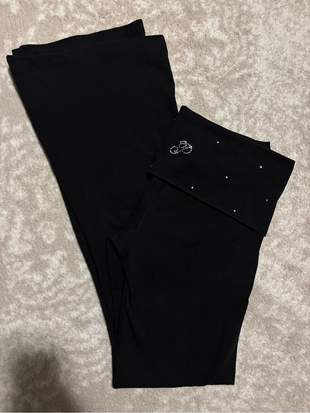 Victoria’s Secret PINK - Black Rhinestone Fold Over Waist Flare Yoga Pants Med - Picture 3 of 6